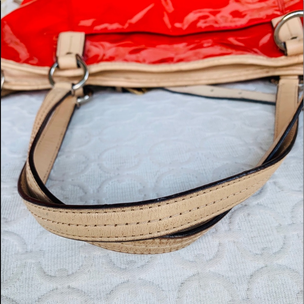 Coach Red Patent Embossed Large Satchel Bag - Picture 13 of 13